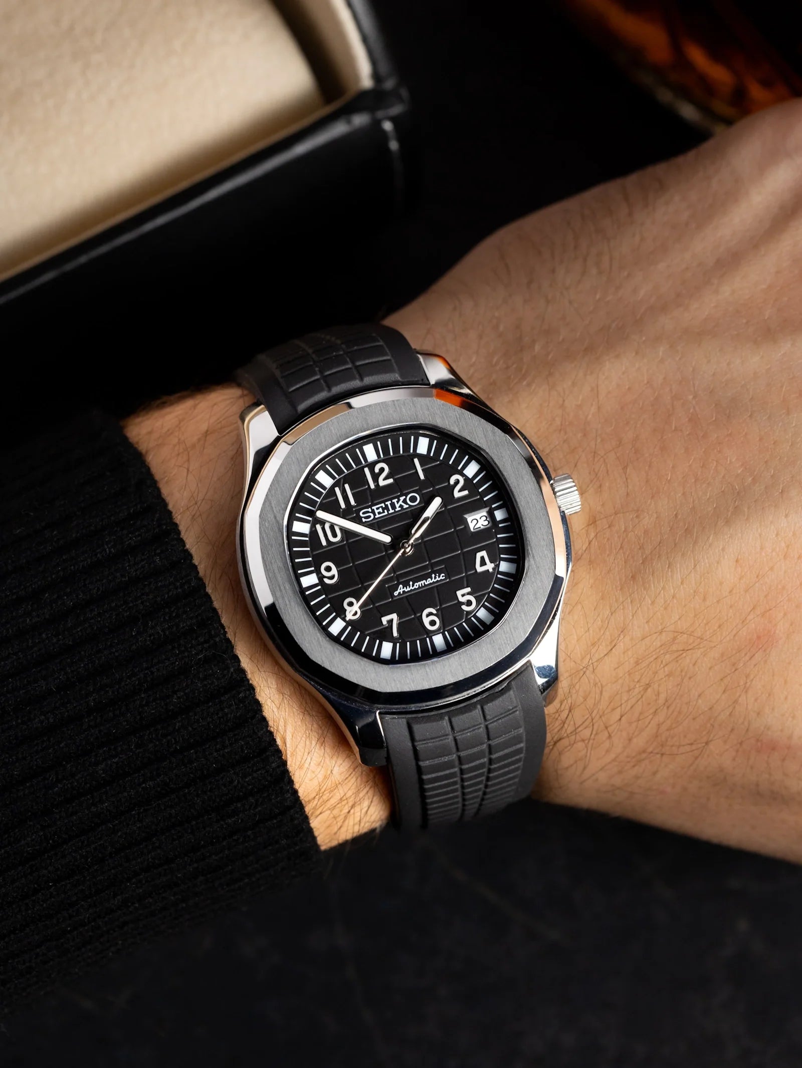Seiko Mod Aquanaut Black Seikonaut Nh35 Automatic Vetro Zaffiro
