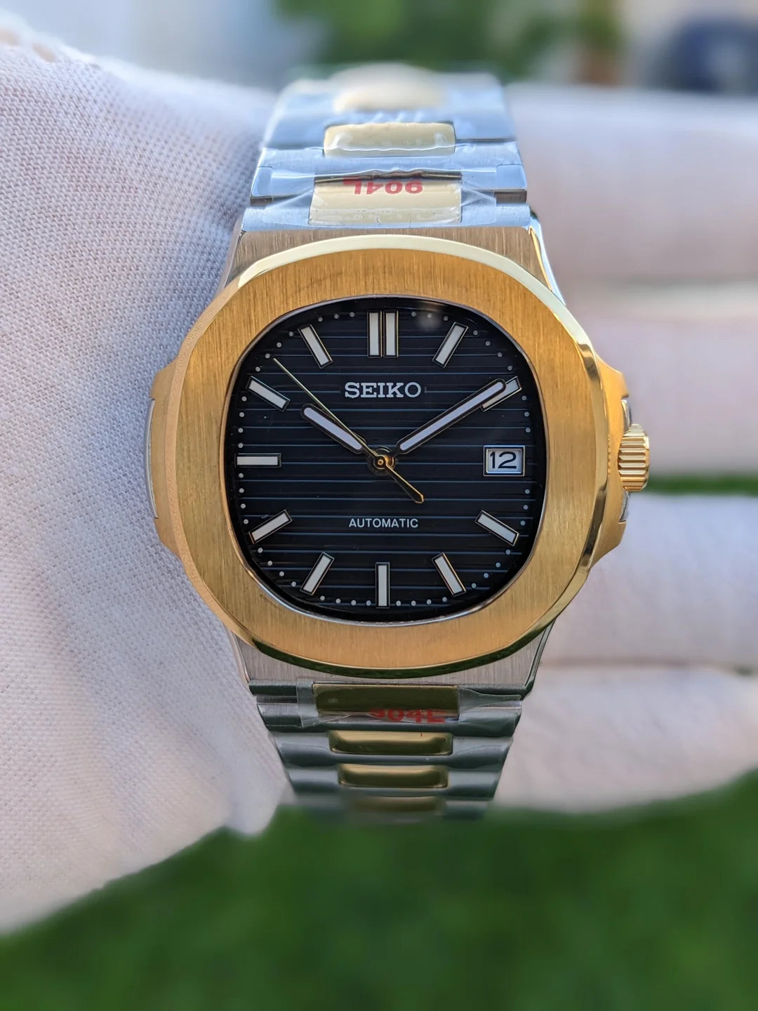 Nautilus Mod: Two Tone Gold Black Wave Dial - Seiko NH35 Automatic