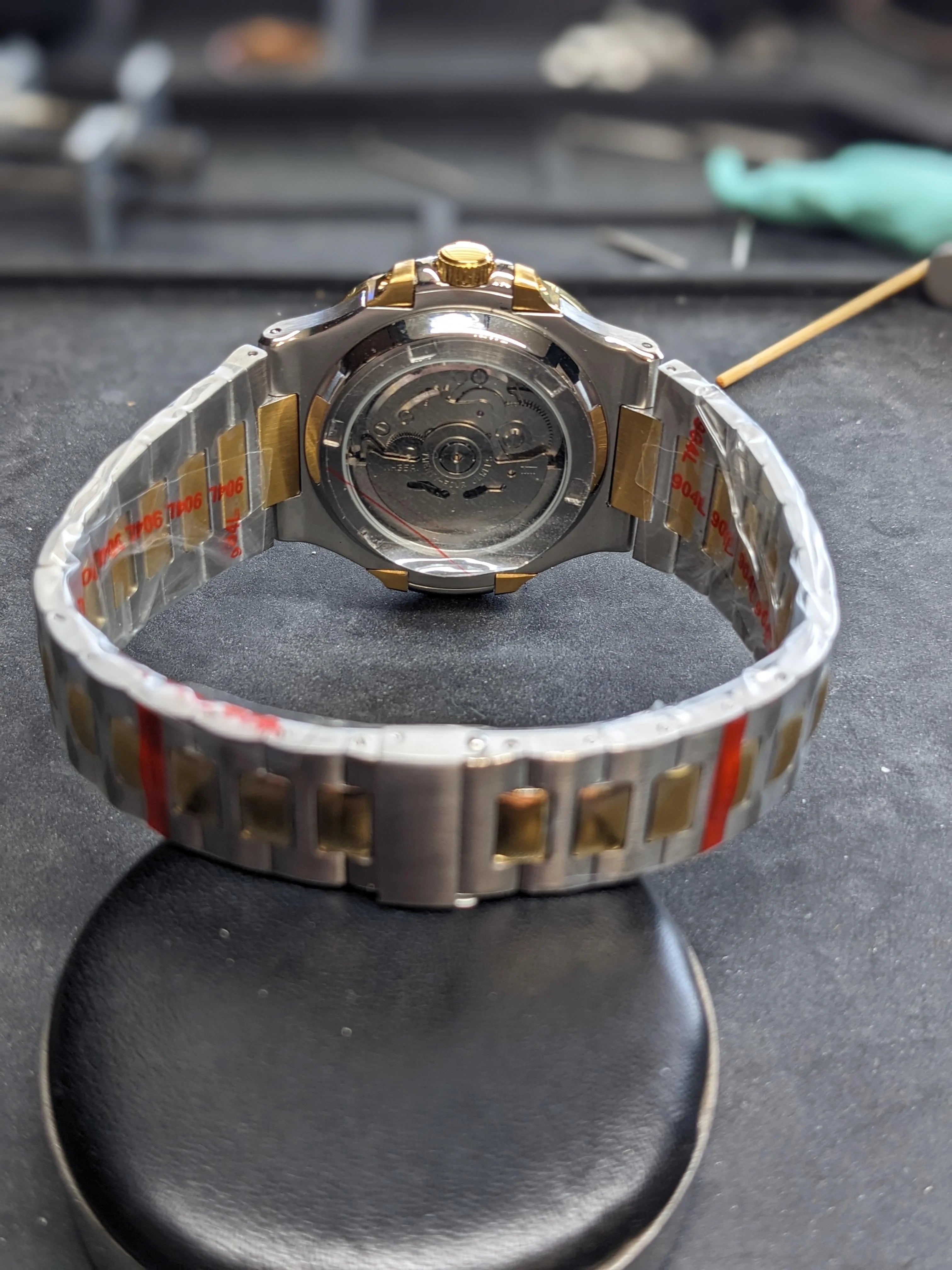 Nautilus Mod: Two Tone Gold Black Wave Dial - Seiko NH35 Automatic