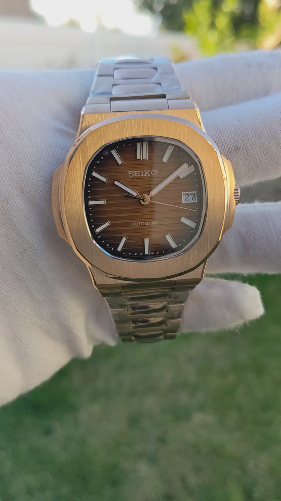 Nautilus Mod: Rose GoldCOFFEE Wave Dial - Seiko NH35 Automatic